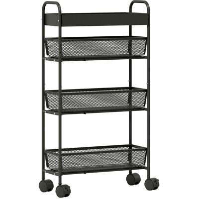 Homcom Carrito de almacenamiento de 4 niveles, carrito con ruedas, 3 cestas extraíbles, bandeja superior 19 x 43,2 x 80 cm negro Aosom España Homcom Carrito de almacenamiento de 4 niveles, carrito con ruedas, 3 cestas extraíbles, bandeja superior 19 x 43,2 x 80 cm negro Aosom España