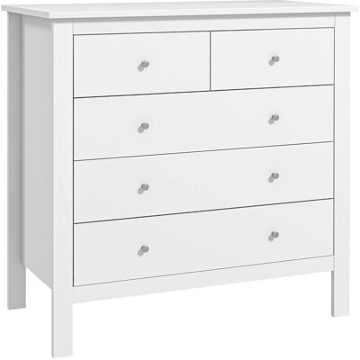 Homcom Cómoda de 5 cajones, mueble de almacenamiento, con tiradores, guías metálicas, en madera, 79l x 39,5P x 80,5H cm, blanco Aosom España Homcom Cómoda de 5 cajones, mueble de almacenamiento, con tiradores, guías metálicas, en madera, 79l x 39,5P x 80,5H cm, blanco Aosom España