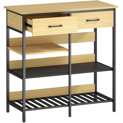 Homcom Aparador, Cómoda con 2 cajones, 3 estantes abiertos, mueble para cocina, salón 90 x 40 x 91 cm, Madera natural Aosom España Homcom Aparador, Cómoda con 2 cajones, 3 estantes abiertos, mueble para cocina, salón 90 x 40 x 91 cm, Madera natural Aosom España
