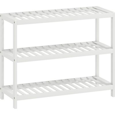 Homcom Estantería de bambú de 3 niveles, zapatero, estantería de almacenamiento, superficie lacada, blanco Aosom España Homcom Estantería de bambú de 3 niveles, zapatero, estantería de almacenamiento, superficie lacada, blanco Aosom España
