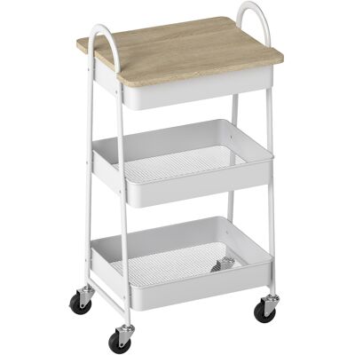 Homcom Carrito auxiliar de cocina, carrito de servicio de 3 niveles, bandeja superior, cestas, asas, 45 x 32 x 77,5 cm roble Aosom España Homcom Carrito auxiliar de cocina, carrito de servicio de 3 niveles, bandeja superior, cestas, asas, 45 x 32 x 77,5 cm roble Aosom España