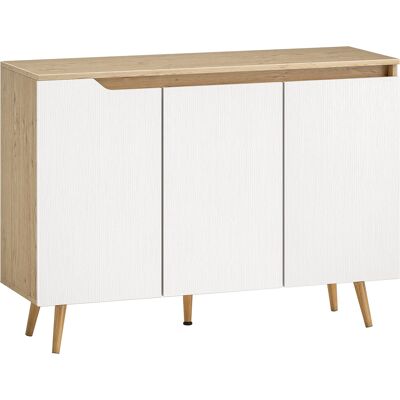 Homcom Aparador Madera con 3 Puertas Estantes Ajustables Roble y Blanco Aparador de Salón Moderno Robusto y Fiable 107x35x76,5 cm Aosom España Homcom Aparador Madera con 3 Puertas Estantes Ajustables Roble y Blanco Aparador de Salón Moderno Robusto y Fiable 107x35x76,5 cm Aosom España