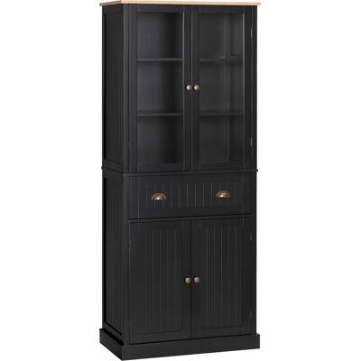 Homcom Aparador mueble de cocina armario 4 puertas con 2 puertas de vidrio y 1 cajón estantes regulables - negro Aosom España Homcom Aparador mueble de cocina armario 4 puertas con 2 puertas de vidrio y 1 cajón estantes regulables - negro Aosom España