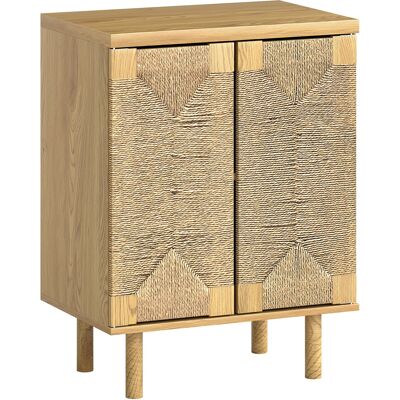 Homcom Aparador Bohemio de 2 Puertas con Cuerda Tejida a Mano Estante Ajustable Apertura por Presión Roble 60x40x78 cm Homcom Aparador Bohemio de 2 Puertas con Cuerda Tejida a Mano Estante Ajustable Apertura por Presión Roble 60x40x78 cm