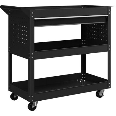 DURHAND Carro 3 Niveles en Acero con Cajón, Panel Lateral para Herramientas y Mango, Negro Aosom España DURHAND Carro 3 Niveles en Acero con Cajón, Panel Lateral para Herramientas y Mango, Negro Aosom España