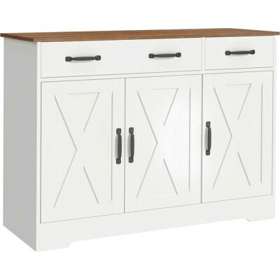 Homcom Aparador de cocina, mueble de almacenamiento con 3 puertas de granero, 2 cajones y estantes regulables, 108 x 40 x 81 cm, blanco Aosom España Homcom Aparador de cocina, mueble de almacenamiento con 3 puertas de granero, 2 cajones y estantes regulables, 108 x 40 x 81 cm, blanco Aosom España