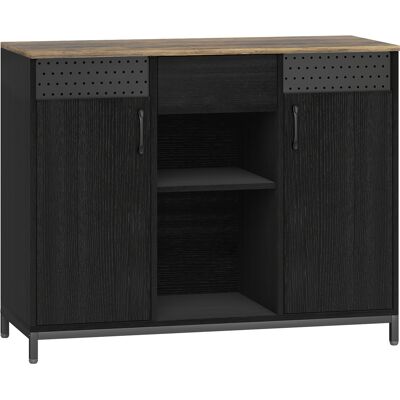 Homcom Aparador de 2 Puertas con Orificios 2 Compartimentos y Cajón Estantes Ajustables 100x40x80 cm Negro y Marrón Rústico Homcom Aparador de 2 Puertas con Orificios 2 Compartimentos y Cajón Estantes Ajustables 100x40x80 cm Negro y Marrón Rústico