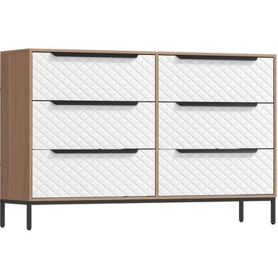 Homcom Cómoda con 6 Cajones de Tela Frentes con Patrón de Diamante para Salón Oficina Vestidor Natural y Blanco Homcom Cómoda con 6 Cajones de Tela Frentes con Patrón de Diamante para Salón Oficina Vestidor Natural y Blanco