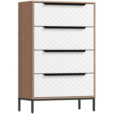 Homcom Cómoda con 4 Cajones de Tela Frentes con Patrón de Diamante para Salón Oficina Vestidor Natural y Blanco Homcom Cómoda con 4 Cajones de Tela Frentes con Patrón de Diamante para Salón Oficina Vestidor Natural y Blanco