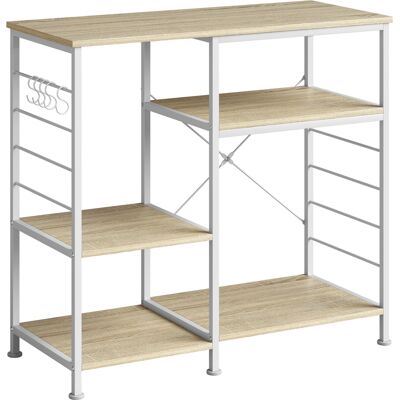 Homcom Estantería de Cocina con Estantes en Madera y Metal con 5 Ganchos, AhorraEspacio, 90x39x83.5 cm, Roble Homcom Estantería de Cocina con Estantes en Madera y Metal con 5 Ganchos, AhorraEspacio, 90x39x83.5 cm, Roble