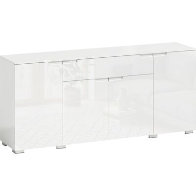 Homcom Aparador alto brillo, aparador buffet moderno con 4 puertas y baldas ajustables, mueble con cierre suave, blanco Homcom Aparador alto brillo, aparador buffet moderno con 4 puertas y baldas ajustables, mueble con cierre suave, blanco
