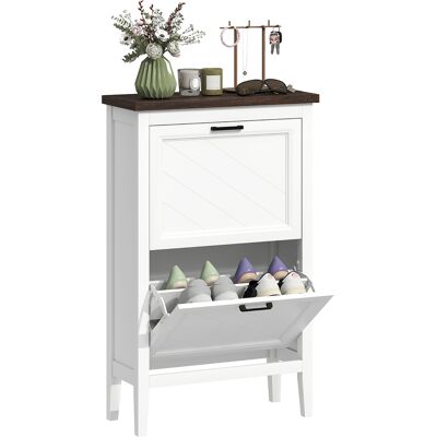 Homcom Zapatero Country con 2 Cajones Abatibles, Estantes Regulables, Diseño Blanco. Homcom Zapatero Country con 2 Cajones Abatibles, Estantes Regulables, Diseño Blanco.