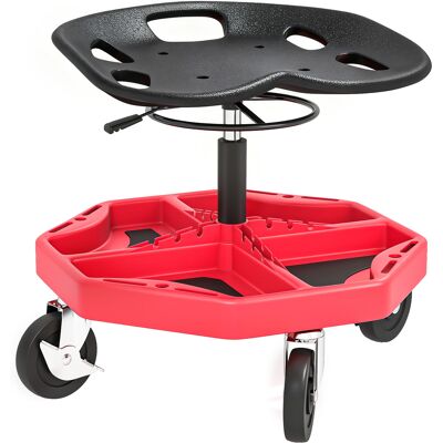 Homcom Taburete de Taller Móvil con Bandeja Magnética Ruedas Altura Ajustable de 52–59,5 cm Carga 135 kg para Garaje Rojo Homcom Taburete de Taller Móvil con Bandeja Magnética Ruedas Altura Ajustable de 52–59,5 cm Carga 135 kg para Garaje Rojo
