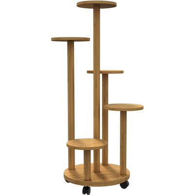 Outsunny Soporte para Plantas de Bambú con Ruedas de 5 Niveles Estantería Redonda para Plantas para Esquina 33x33x90 cm Natural Outsunny Soporte para Plantas de Bambú con Ruedas de 5 Niveles Estantería Redonda para Plantas para Esquina 33x33x90 cm Natural