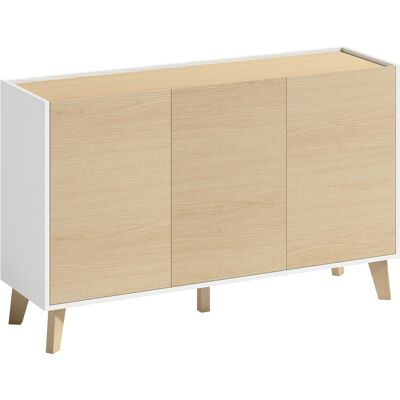 Homcom Aparador de cocina, mueble de almacenamiento nórdico, 3 puertas con cierre suave, 6 compartimentos, madera natural y blanco Homcom Aparador de cocina, mueble de almacenamiento nórdico, 3 puertas con cierre suave, 6 compartimentos, madera natural y blanco