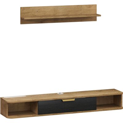 Homcom Conjunto de Muebles de Salón Muebles de TV con Estante de Pared Compartimentos Orificios para Cables 120x24x16 cm Roble Homcom Conjunto de Muebles de Salón Muebles de TV con Estante de Pared Compartimentos Orificios para Cables 120x24x16 cm Roble