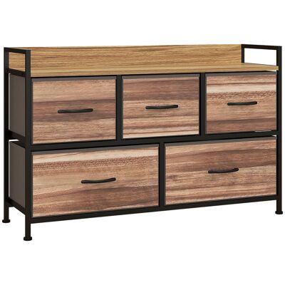 Homcom Cajonera de Tela con 5 Cajones y Marco Metálico Estilo Industrial para Salón Recibidor 98x29x63 cm Roble Aosom España Homcom Cajonera de Tela con 5 Cajones y Marco Metálico Estilo Industrial para Salón Recibidor 98x29x63 cm Roble Aosom España