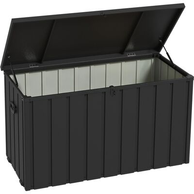 Outsunny Baúl de Almacenaje Exterior de Acero con 4 Ruedas 2 Asas y Tapa Bloqueable 125,5x61,5x70 cm Gris Oscuro Outsunny Baúl de Almacenaje Exterior de Acero con 4 Ruedas 2 Asas y Tapa Bloqueable 125,5x61,5x70 cm Gris Oscuro