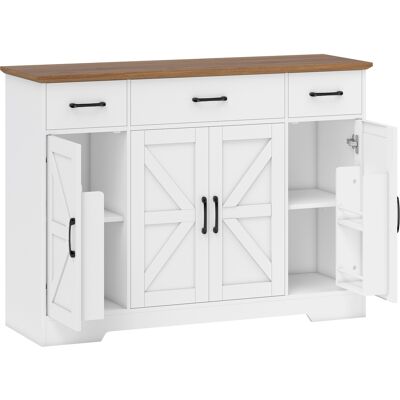 Homcom Aparador de Cocina Rústico, Mueble de Cocina con Puertas de Cierre Suave, 3 Cajones, 3 Estantes Regulables, Portaespecias, Blanco Homcom Aparador de Cocina Rústico, Mueble de Cocina con Puertas de Cierre Suave, 3 Cajones, 3 Estantes Regulables, Portaespecias, Blanco