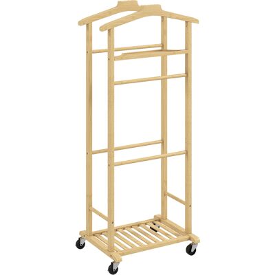 Homcom Galán de Noche de Bambú con Ruedas Colgadores Barras para Pantalones Bandeja y Zapatero 47x33,7x105,5 cm Natural Homcom Galán de Noche de Bambú con Ruedas Colgadores Barras para Pantalones Bandeja y Zapatero 47x33,7x105,5 cm Natural