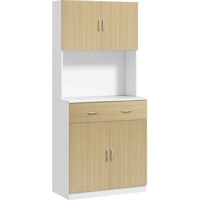 Homcom Mueble Auxiliar de Cocina con Puertas Cajón y Estantes Ajustables Antivuelco 80x40x180 cm Natural y Blanco Homcom Mueble Auxiliar de Cocina con Puertas Cajón y Estantes Ajustables Antivuelco 80x40x180 cm Natural y Blanco