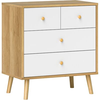 Homcom Cómoda de 4 Cajones con Acabado Elegante y Gran Capacidad de Almacenaje 60x35x65 cm Roble y Blanco Homcom Cómoda de 4 Cajones con Acabado Elegante y Gran Capacidad de Almacenaje 60x35x65 cm Roble y Blanco