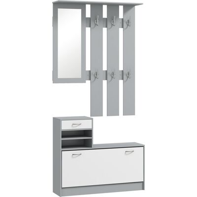 Homcom Recibidor de Entrada con Espejo Perchero y Zapatero Mueble de Recibidor de 2 Piezas con Ganchos Estantes y Cajón Gris Homcom Recibidor de Entrada con Espejo Perchero y Zapatero Mueble de Recibidor de 2 Piezas con Ganchos Estantes y Cajón Gris