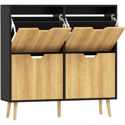 Homcom Zapatero Estrecho con 4 Cajones Abatibles y Estantes Ajustables para 16 Pares 95x26x95 cm Natural y Negro Aosom España Homcom Zapatero Estrecho con 4 Cajones Abatibles y Estantes Ajustables para 16 Pares 95x26x95 cm Natural y Negro Aosom España