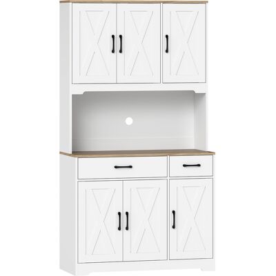 Homcom Alacena de Cocina con 6 Puertas Encimera para Microondas 2 Cajones Estantes Ajustables Orificio para Cable Blanco Homcom Alacena de Cocina con 6 Puertas Encimera para Microondas 2 Cajones Estantes Ajustables Orificio para Cable Blanco