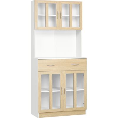Homcom Alacena de Cocina con 4 Puertas de Vidrio Encimera Abierta Cajón Estantes Ajustables 80x40x180 cm Blanco y Natural Homcom Alacena de Cocina con 4 Puertas de Vidrio Encimera Abierta Cajón Estantes Ajustables 80x40x180 cm Blanco y Natural