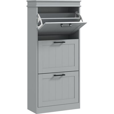 Homcom Mueble zapatero, armario de zapatos 3 puertas abatibles 15 pares, estantes ajustables, 54 x 24 x 117,5 cm, gris Homcom Mueble zapatero, armario de zapatos 3 puertas abatibles 15 pares, estantes ajustables, 54 x 24 x 117,5 cm, gris