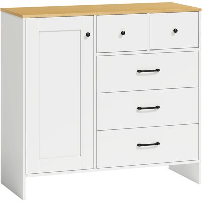 Homcom Aparador de cocina, mueble de almacenamiento con 5 cajones y puerta, estilo rústico, 100 x 40 x 94 cm, blanco Homcom Aparador de cocina, mueble de almacenamiento con 5 cajones y puerta, estilo rústico, 100 x 40 x 94 cm, blanco