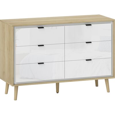 Homcom Cómoda 6 Cajones Cómoda Dormitorio con Patas de Madera Estilo Moderno 110x40x75 cm Blanco Brillo y Roble Homcom Cómoda 6 Cajones Cómoda Dormitorio con Patas de Madera Estilo Moderno 110x40x75 cm Blanco Brillo y Roble