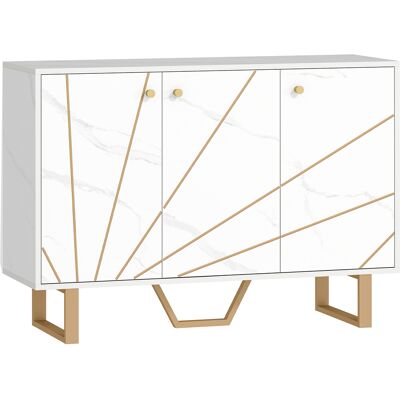 Homcom Aparador de almacenamiento para salón con 2 armarios 3 puertas y estante regulable, patas de metal, aspecto mármol blanco Homcom Aparador de almacenamiento para salón con 2 armarios 3 puertas y estante regulable, patas de metal, aspecto mármol blanco