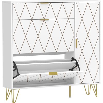 Homcom Mueble Zapatero Moderno con 2 Cajones Abatibles Armario y Estantes Ajustables para 10-14 Pares de Zapatos Blanco Homcom Mueble Zapatero Moderno con 2 Cajones Abatibles Armario y Estantes Ajustables para 10-14 Pares de Zapatos Blanco