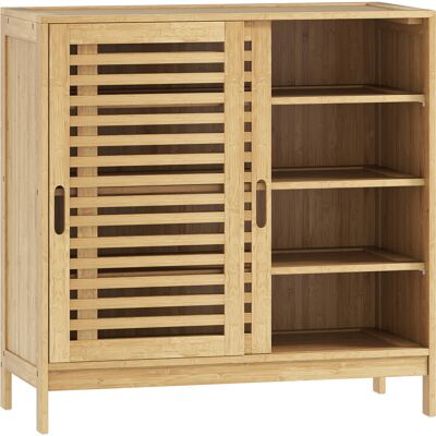 Homcom Zapatero con 2 Puertas Correderas de Lamas Estantes Ajustables para 16 Pares de Zapatos 80x35x80 cm Natural Homcom Zapatero con 2 Puertas Correderas de Lamas Estantes Ajustables para 16 Pares de Zapatos 80x35x80 cm Natural