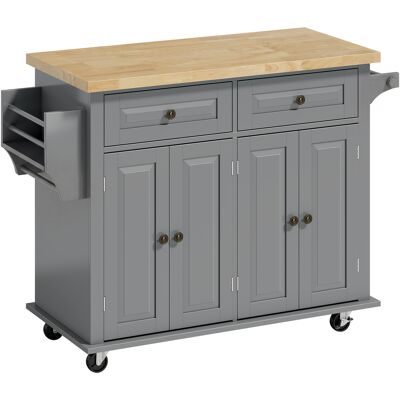 Homcom Isla de Cocina con Ruedas Mueble Auxiliar de Cocina con Especiero y Barra Lateral 111x44,5x82,5 cm Gris Homcom Isla de Cocina con Ruedas Mueble Auxiliar de Cocina con Especiero y Barra Lateral 111x44,5x82,5 cm Gris