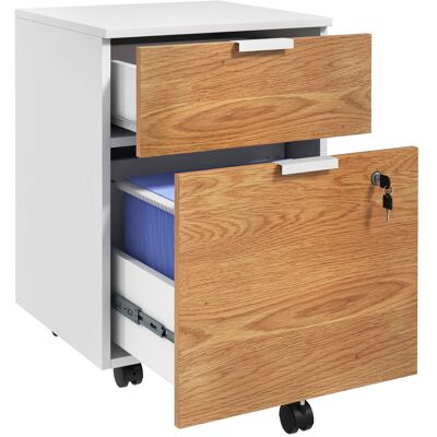 Homcom Cajonera Escritorio con 4 Ruedas 2 Cajones 2 Barras Colgantes para Carpetas Cerradura 42x40x60cm Blanco y Natural Aosom España Homcom Cajonera Escritorio con 4 Ruedas 2 Cajones 2 Barras Colgantes para Carpetas Cerradura 42x40x60cm Blanco y Natural Aosom España