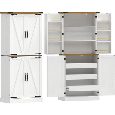 Homcom Aparador Alto de Cocina Armario de Cocina con 4 Puertas 3 Cajones 8 Especieros y Estantes Regulables 76 x 40 x 182 cm Blanco Aosom España Homcom Aparador Alto de Cocina Armario de Cocina con 4 Puertas 3 Cajones 8 Especieros y Estantes Regulables 76 x 40 x 182 cm Blanco Aosom España