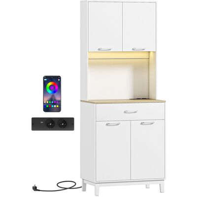 Homcom Alacena de Cocina con Luces LED Estación de Carga 4 Puertas Cajón Encimera Abierta 71x40x180 cm Blanco Homcom Alacena de Cocina con Luces LED Estación de Carga 4 Puertas Cajón Encimera Abierta 71x40x180 cm Blanco