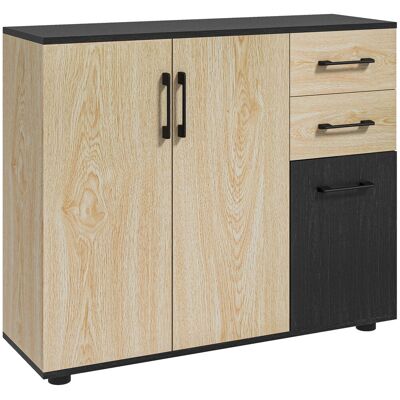 Homcom Aparador de Salón Estrecho con 2 Puertas 2 Cajones Estante Ajustable 90x30x75,5 cm Natural y Negro Homcom Aparador de Salón Estrecho con 2 Puertas 2 Cajones Estante Ajustable 90x30x75,5 cm Natural y Negro