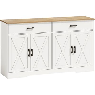 Homcom Aparador buffet, armario de cocina estilo granja de 140 cm con 2 cajones y 2 armarios, Blanco Homcom Aparador buffet, armario de cocina estilo granja de 140 cm con 2 cajones y 2 armarios, Blanco