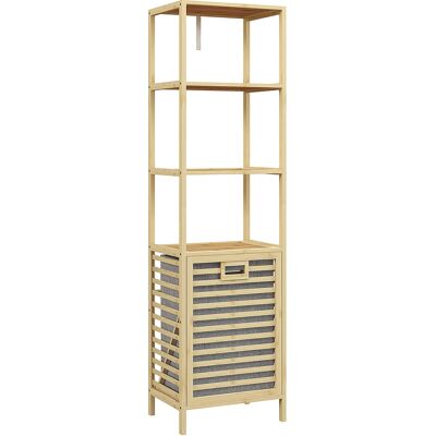 Homcom Mueble para Baño con Cesta para la Ropa Sucia con 3 Estantes Abiertos 44x33x160 cm Natural Aosom España Homcom Mueble para Baño con Cesta para la Ropa Sucia con 3 Estantes Abiertos 44x33x160 cm Natural Aosom España