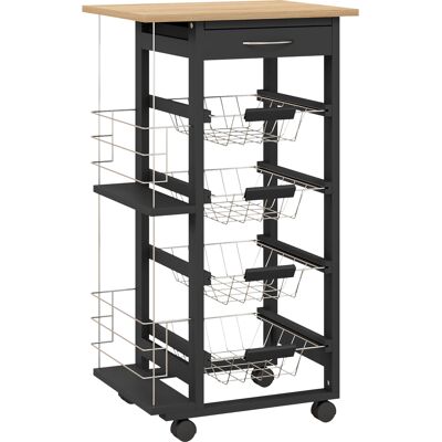 Homcom Carrito de Cocina con Ruedas Carrito Multiusos con Cajón 4 Cestas Extraíbles de Metal y Bastidores 47x37x83 cm Negro Aosom España Homcom Carrito de Cocina con Ruedas Carrito Multiusos con Cajón 4 Cestas Extraíbles de Metal y Bastidores 47x37x83 cm Negro Aosom España