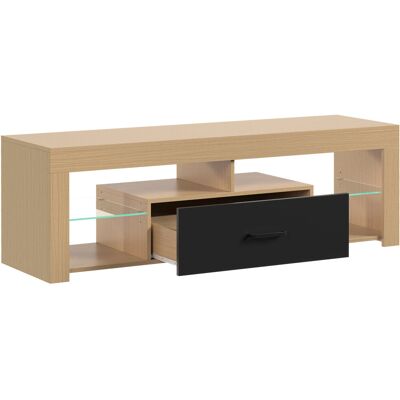 Homcom Mueble TV 140 cm, mueble para televisor de 165,1 cm con estantes de vidrio regulables, cajón y compartimentos abiertos, roble Homcom Mueble TV 140 cm, mueble para televisor de 165,1 cm con estantes de vidrio regulables, cajón y compartimentos abiertos, roble