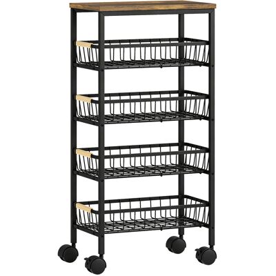 Homcom Carrito Auxiliar con Ruedas 4 Cestas Extraíbles Carga 15 kg Marco Metálico para Comedor 40x24x81,5 cm Marrón Rústico Aosom España Homcom Carrito Auxiliar con Ruedas 4 Cestas Extraíbles Carga 15 kg Marco Metálico para Comedor 40x24x81,5 cm Marrón Rústico Aosom España