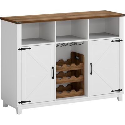 Homcom Aparador de Cocina Rústico con Estantes Ajustables y Botellero Mueble Auxiliar para Comedor, Salón 120x37x88 cm Blanco Homcom Aparador de Cocina Rústico con Estantes Ajustables y Botellero Mueble Auxiliar para Comedor, Salón 120x37x88 cm Blanco