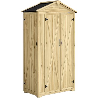 Outsunny Caseta de Jardín de Madera 93x53x168 cm Armario para Herramientas con 4 Estantes 3 Puertas y Ganchos Madera Natural Outsunny Caseta de Jardín de Madera 93x53x168 cm Armario para Herramientas con 4 Estantes 3 Puertas y Ganchos Madera Natural