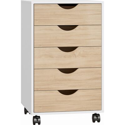 Homcom Cajonera Oficina con Ruedas y 5 Cajones Archivador Móvil, para Estudio Salón 40x40x67 cm Blanco y Natural Aosom España Homcom Cajonera Oficina con Ruedas y 5 Cajones Archivador Móvil, para Estudio Salón 40x40x67 cm Blanco y Natural Aosom España