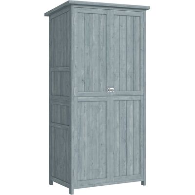 Outsunny Armario de Exterior de Madera con Techo Inclinado Asfalto 2 Puertas con Pestillo Estante y Ganchos 85x54x170 cm Gris Aosom España Outsunny Armario de Exterior de Madera con Techo Inclinado Asfalto 2 Puertas con Pestillo Estante y Ganchos 85x54x170 cm Gris Aosom España